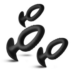 3-Piece Black Silicone Anal Plug Set with Pull-Ring Handles – Small/Medium/Large