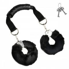 Black Handler Furry Handcuffs with Handle