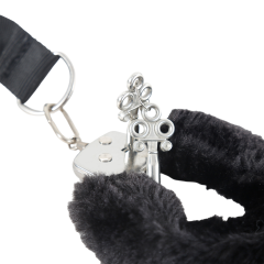 Black Handler Furry Handcuffs with Handle
