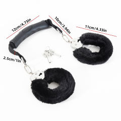 Black Handler Furry Handcuffs with Handle