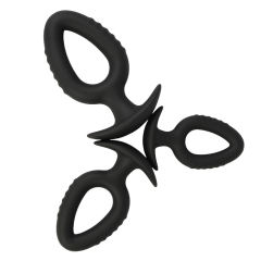 3-Piece Black Silicone Anal Plug Set with Pull-Ring Handles – Small/Medium/Large