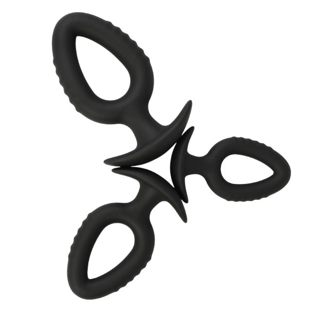 3-Piece Black Silicone Anal Plug Set with Pull-Ring Handles – Small/Medium/Large