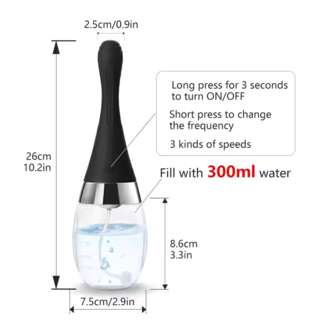Rechargeable Electric Anal Douche – 300 ml Reservoir, 3-Speed Water Spray, Silicone Nozzle