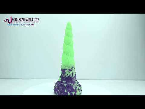 Customizable 7.88 Inch Spiral Fantasy Silicone Dildo – Non-Glow, Purple Green Suction Base