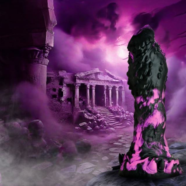 7.88'' Black + Purple Textured Design Fantasy Silicone Dildo with Suction Base