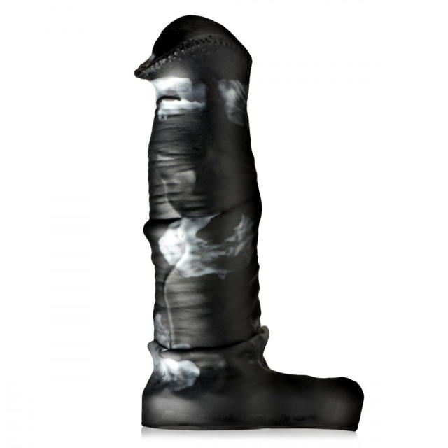 7.49'' Realistic Black & White Silicone Penis Extension Sleeve with Built-In Scrotum Ring