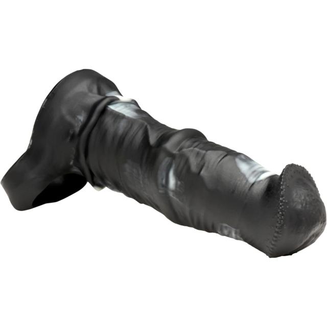 7.49'' Realistic Black & White Silicone Penis Extension Sleeve with Built-In Scrotum Ring