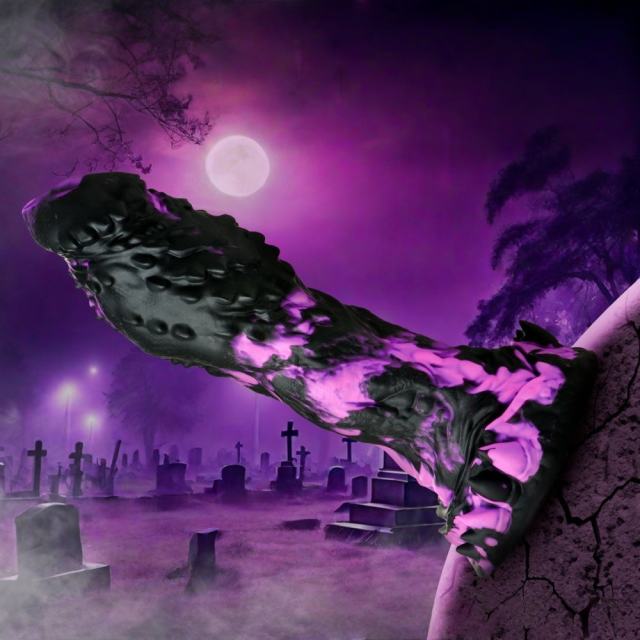 7.88'' Black + Purple Textured Design Fantasy Silicone Dildo with Suction Base