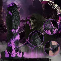 7.88'' Black + Purple Textured Design Fantasy Silicone Dildo with Suction Base