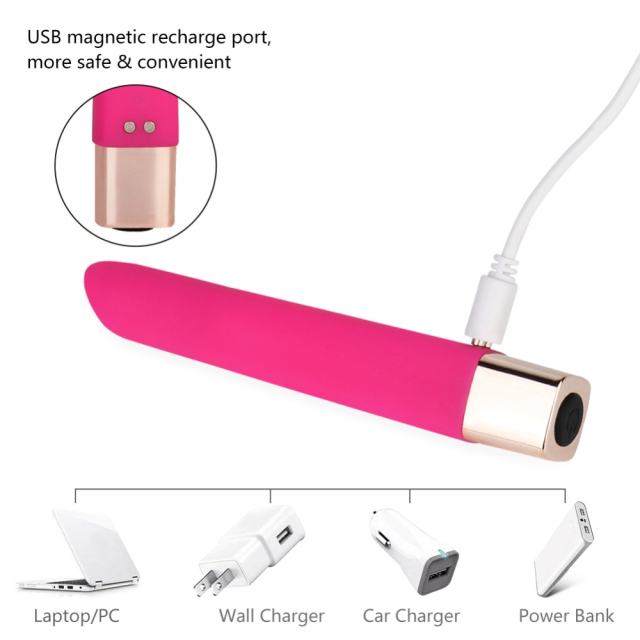 16 Modes Magenta Waterproof Rechargeable Slim Silicone Bullet Vibrator