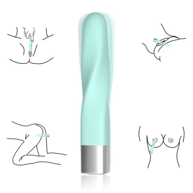 16 Modes Cyan Spiral Waterproof Rechargeable Silicone Bullet Vibrator