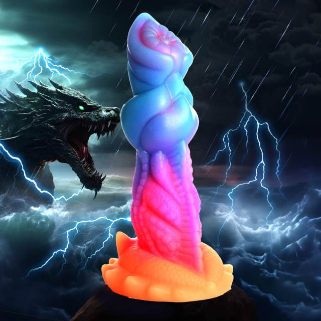 7.49'' Multicolor Glow-in-the-Dark Textured Alien Design Fantasy Silicone Dildo with Suction Base