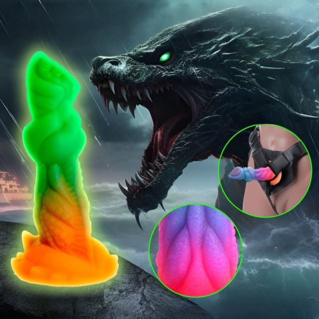 7.49'' Multicolor Glow-in-the-Dark Textured Alien Design Fantasy Silicone Dildo with Suction Base