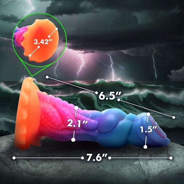 7.49'' Multicolor Glow-in-the-Dark Textured Alien Design Fantasy Silicone Dildo with Suction Base