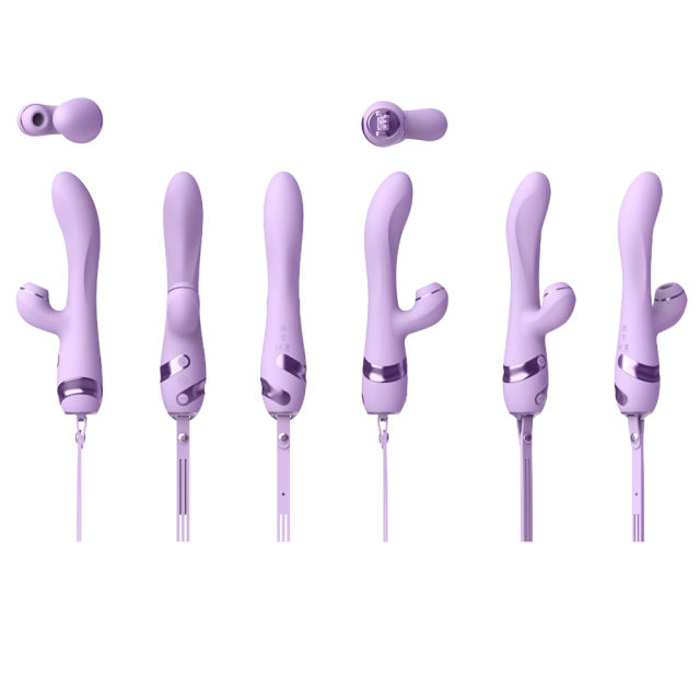10 Modes Purple Waterproof Rechargeable Silicone Vibrator with Suction & Teaser Tail
