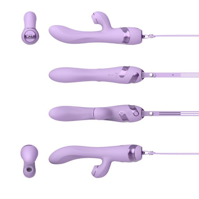 10 Modes Purple Waterproof Rechargeable Silicone Vibrator with Suction & Teaser Tail