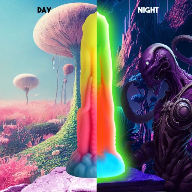 8.47'' Multicolor Glow-in-the-Dark Tentacle Fantasy Silicone Dildo with Suction Base