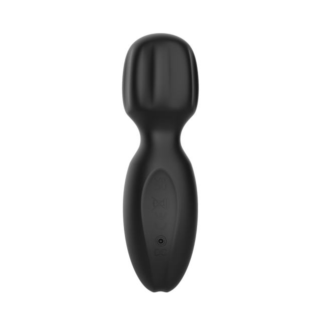 10-Mode Black Plug-In Rechargeable Mini Wand Silicone Vibrator
