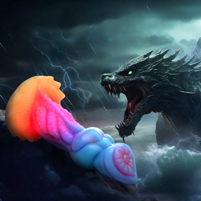 7.49'' Multicolor Glow-in-the-Dark Textured Alien Design Fantasy Silicone Dildo with Suction Base