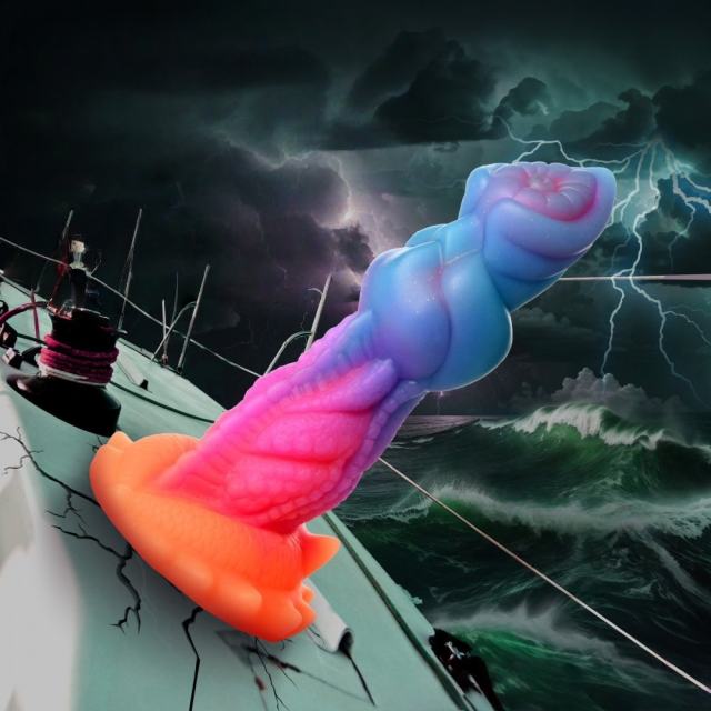 7.49'' Multicolor Glow-in-the-Dark Textured Alien Design Fantasy Silicone Dildo with Suction Base
