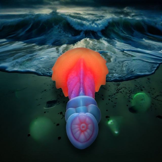 7.49'' Multicolor Glow-in-the-Dark Textured Alien Design Fantasy Silicone Dildo with Suction Base