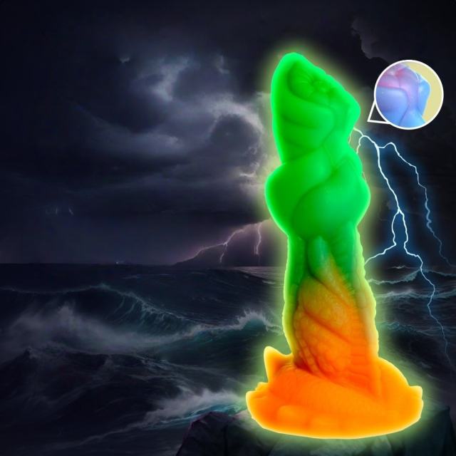 7.49'' Multicolor Glow-in-the-Dark Textured Alien Design Fantasy Silicone Dildo with Suction Base