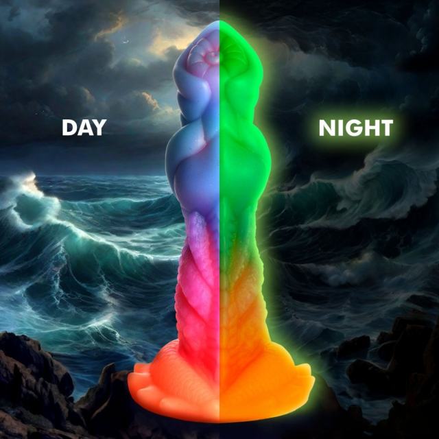 7.49'' Multicolor Glow-in-the-Dark Textured Alien Design Fantasy Silicone Dildo with Suction Base