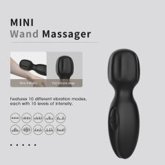 10-Mode Black Plug-In Rechargeable Mini Wand Silicone Vibrator