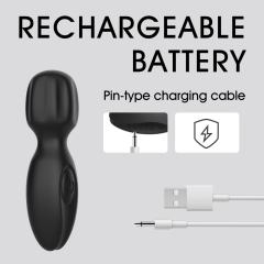10-Mode Black Plug-In Rechargeable Mini Wand Silicone Vibrator