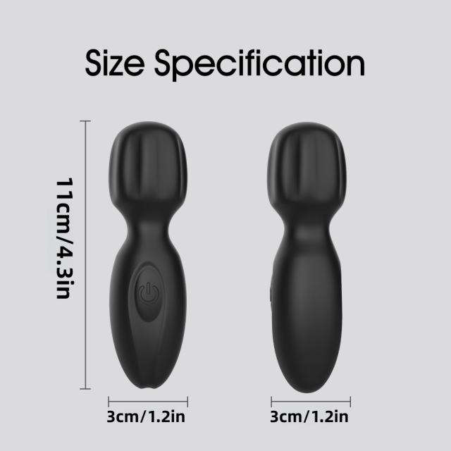 10-Mode Black Plug-In Rechargeable Mini Wand Silicone Vibrator