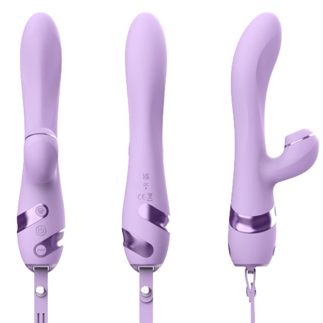 10 Modes Purple Waterproof Rechargeable Silicone Vibrator with Suction & Teaser Tail