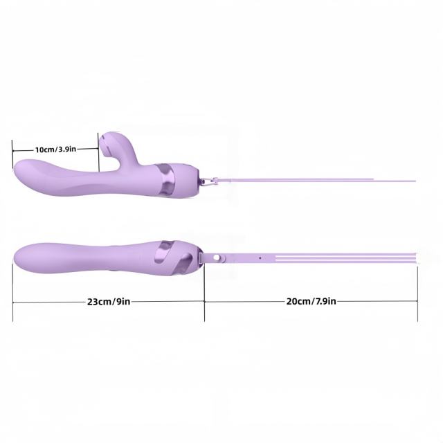 Customizable 10 Modes Purple Waterproof Rechargeable Silicone Vibrator with Suction & Teaser Tail