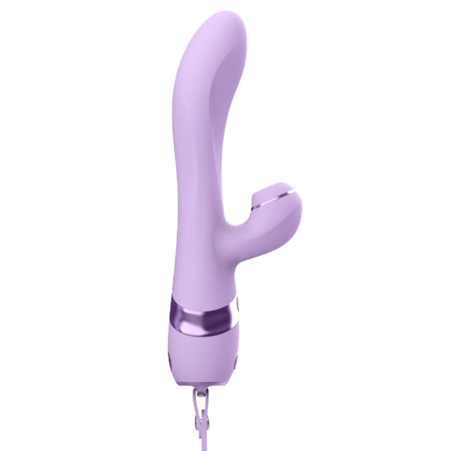 Customizable 10 Modes Purple Waterproof Rechargeable Silicone Vibrator with Suction & Teaser Tail