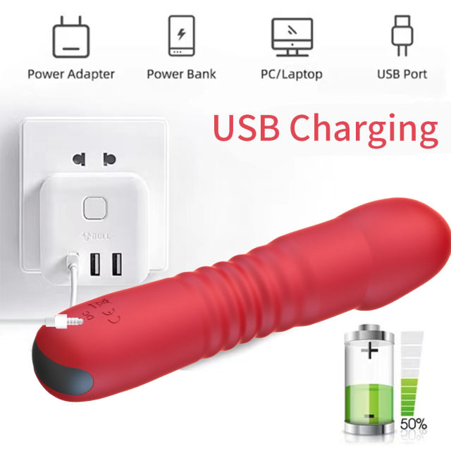 6.7 Inch 10-Mode Red Waterproof Rechargeable Silicone Thrusting Vibrator