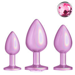 Electroplated Pink Metal Anal Plug Set (3 Sizes) with Crystal Pink Gem Base