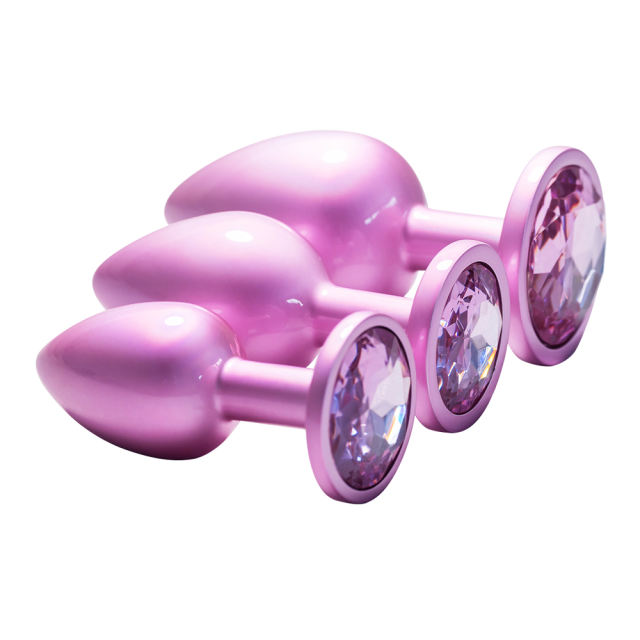 Electroplated Pink Metal Anal Plug Set (3 Sizes) with Crystal Pink Gem Base