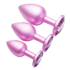 Electroplated Pink Metal Anal Plug Set (3 Sizes) with Crystal Pink Gem Base
