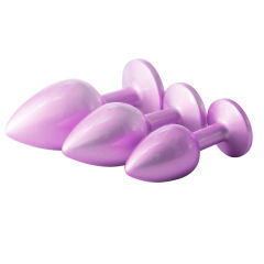 Electroplated Pink Metal Anal Plug Set (3 Sizes) with Crystal Pink Gem Base