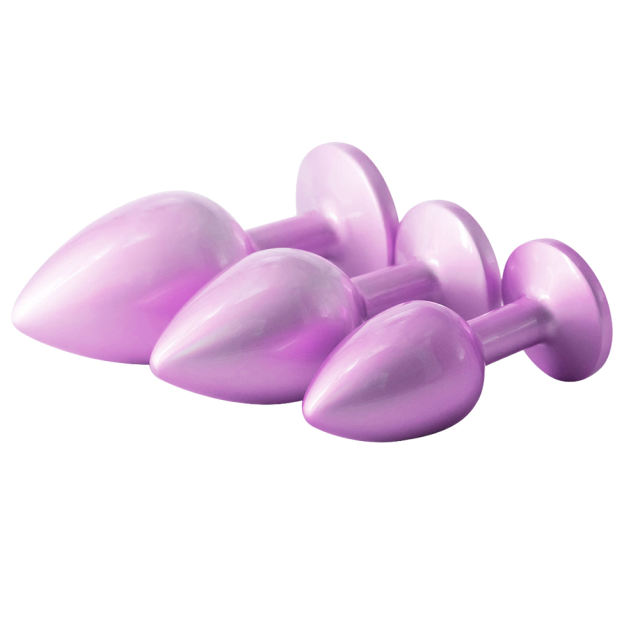 Electroplated Pink Metal Anal Plug Set (3 Sizes) with Crystal Pink Gem Base
