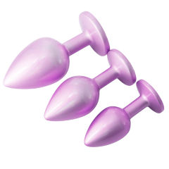 Electroplated Pink Metal Anal Plug Set (3 Sizes) with Crystal Pink Gem Base