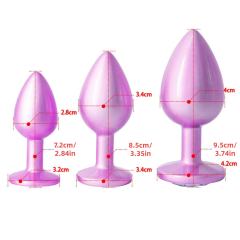 Electroplated Pink Metal Anal Plug Set (3 Sizes) with Crystal Pink Gem Base