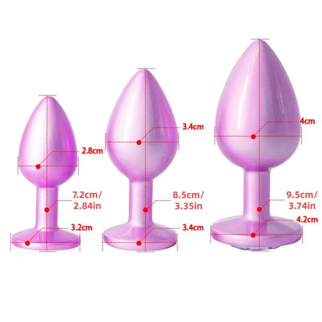 Electroplated Pink Metal Anal Plug Set (3 Sizes) with Crystal Pink Gem Base