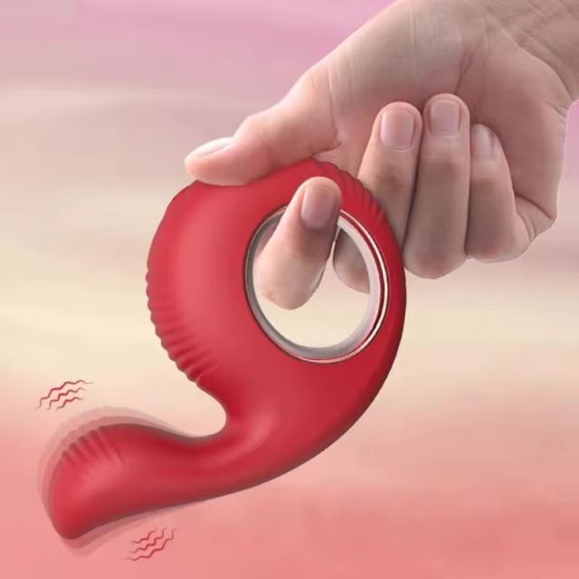 10-Mode Wateproof Rechargeable Silicone Red Finger Loop Vibrator