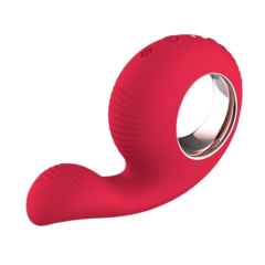 10-Mode Wateproof Rechargeable Silicone Red Finger Loop Vibrator