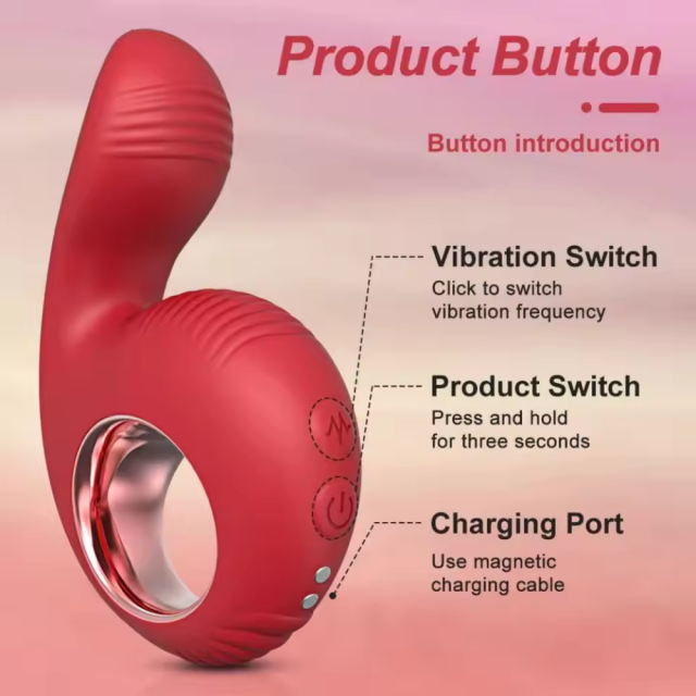 10-Mode Wateproof Rechargeable Silicone Red Finger Loop Vibrator