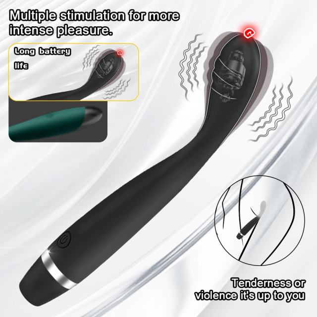 10-Mode Black Plug-In Rechargeable Waterproof Silicone G-Spot Vibrator