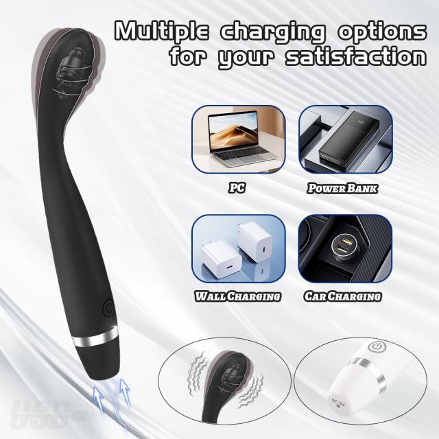 10-Mode Black Plug-In Rechargeable Waterproof Silicone G-Spot Vibrator