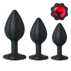 Black 3-Piece ABS Butt Plugs Set with Red Base