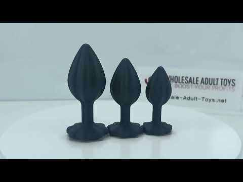Black 3-Piece ABS Butt Plugs Set with Red Round Gem Base