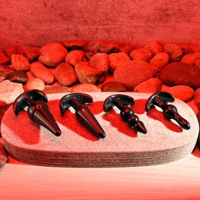 4-Piece Black TPE Anal Plug Set with Gift Box